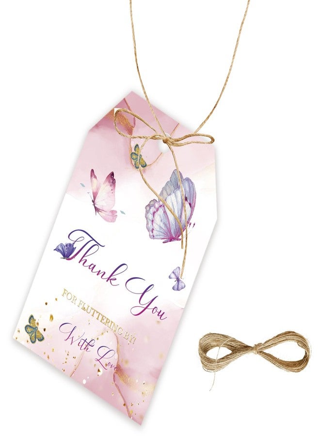 FORSHEEP 50pcs Butterfly Thank You Tags, Butterfly Gift Tag with String for Wedding Party, Thank You Paper Tags for Birthday/Flower Engagement/Floral Bridal Shower Party Favors - Image 1